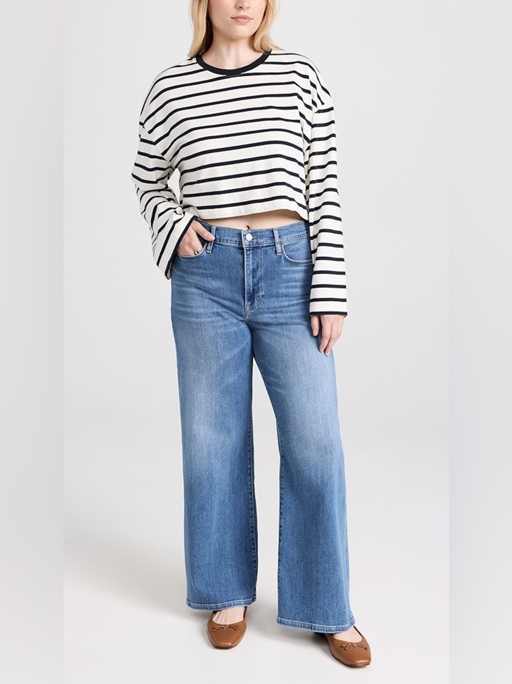 Frame Le Slim Palazzo Wide Leg Jeans 30 Bixby High Rise Denim Blue Classic Chic